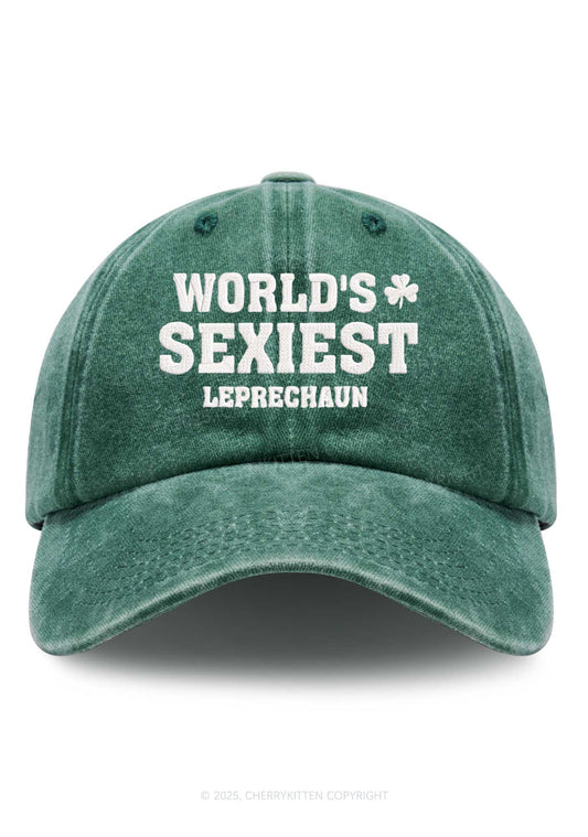 Embroidered Worlds Sexiest Leprechaun St Patricks Y2K Washed Baseball Cap Cherrykitten