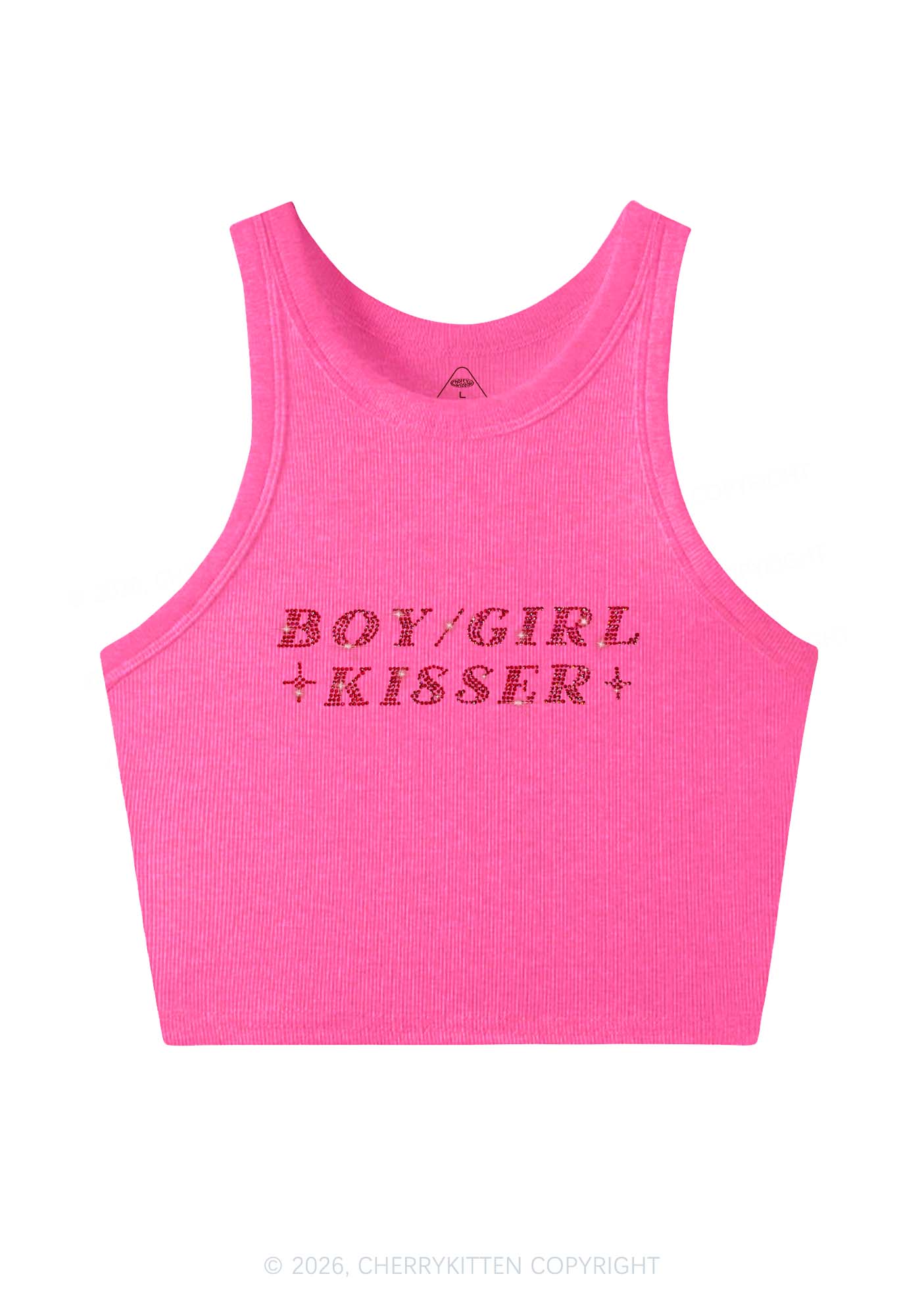 Rhinestone Boy Girl Kisser Pride Y2K Crop Tank Top Cherrykitten