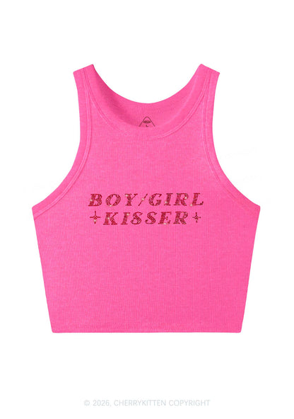 Rhinestone Boy Girl Kisser Pride Y2K Crop Tank Top Cherrykitten