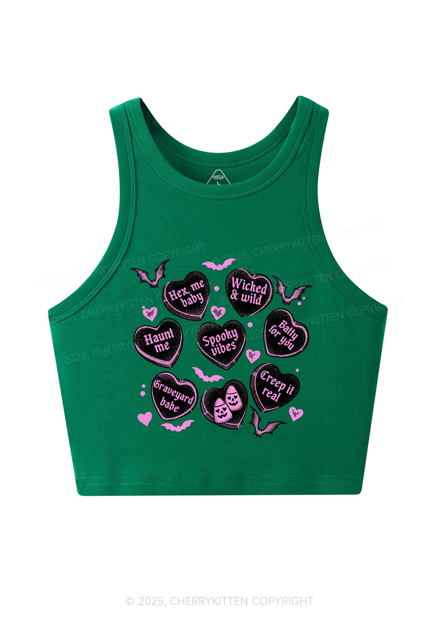 Spooky Candy Heart Valentine's Day Y2K Crop Tank Top Cherrykitten