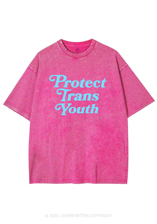 Protect Trans Youth Y2K Shirts Washed Tee Cherrykitten