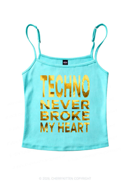 Techno Broke Heart Silver Foil Printed Y2K Spaghetti Strap Cami Cherrykitten