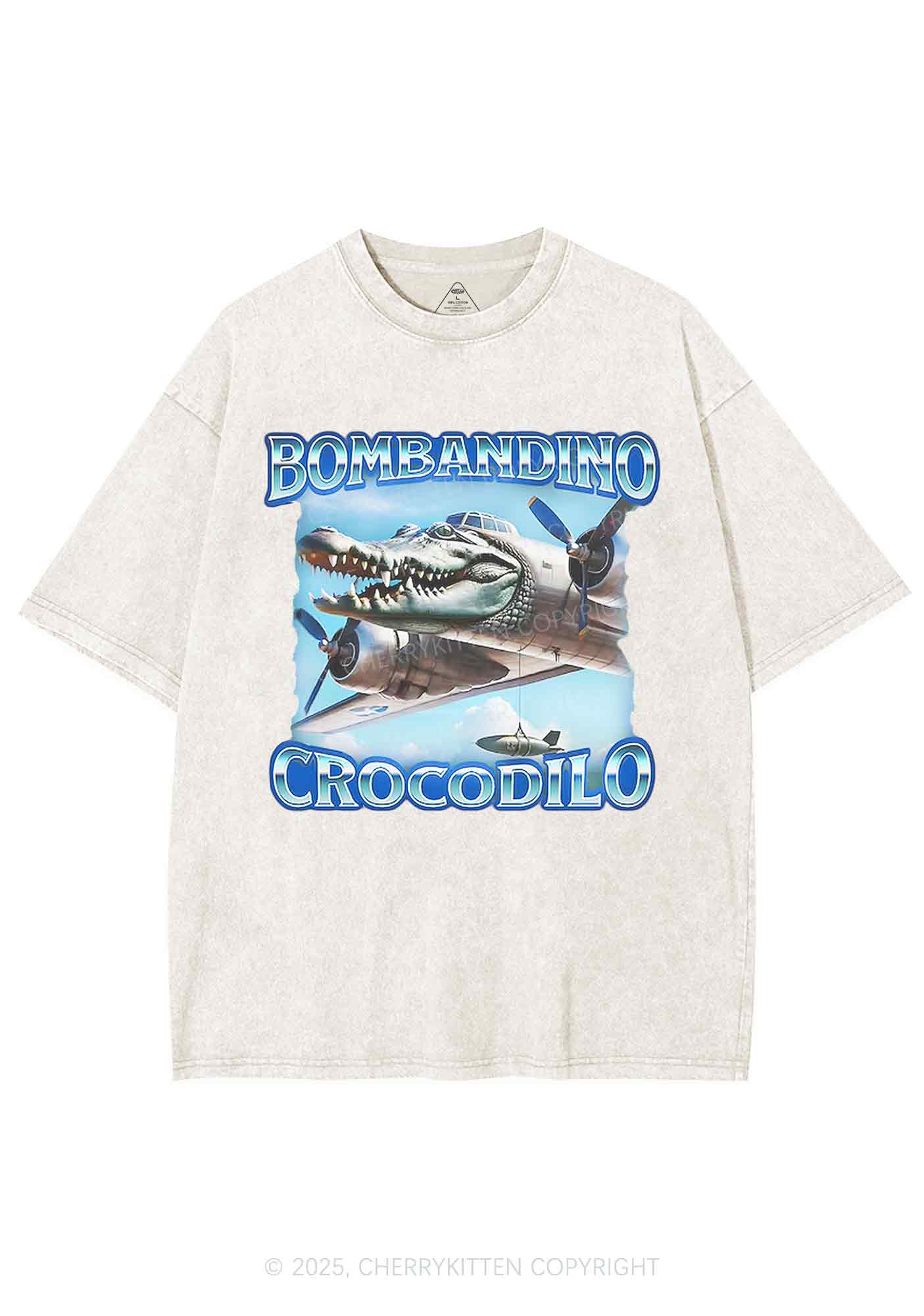 Bombandino Crocodilo Italian Brainrot Shirt Y2K Shirts Washed Tee Cherrykitten