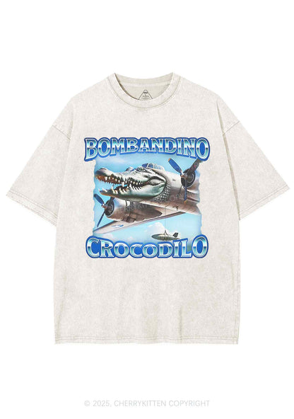 Bombandino Crocodilo Italian Brainrot Shirt Y2K Shirts Washed Tee Cherrykitten