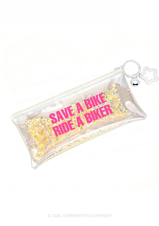Ride A Biker Y2K Quicksand Transparent Pencil Pouch Cherrykitten