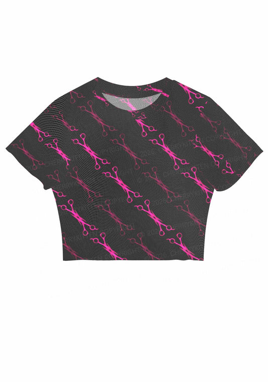 Pink Scissors Pride Y2K Mesh Crop Top Cherrykitten