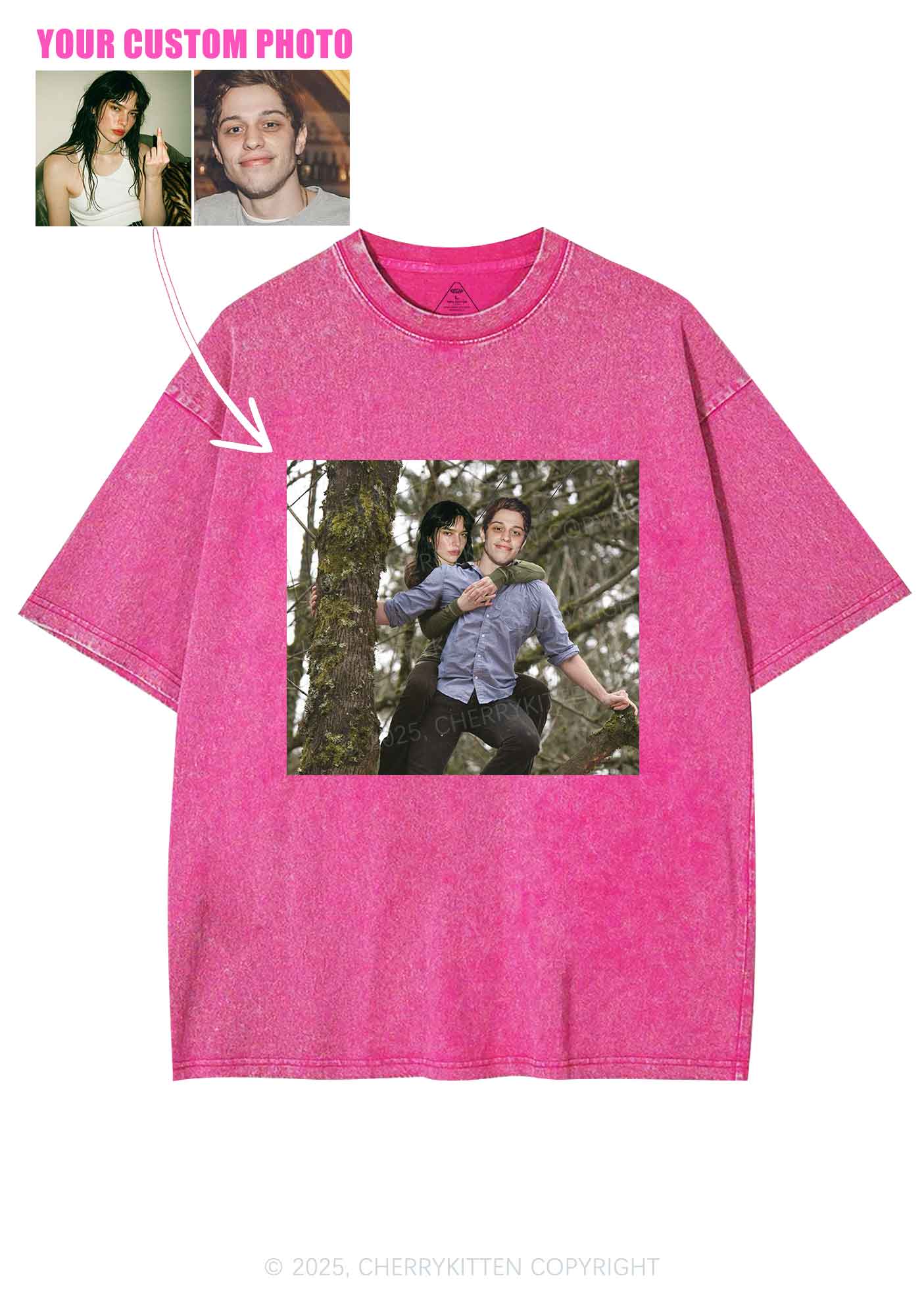 Custom Couple Face Y2K Shirts Washed Tee Cherrykitten