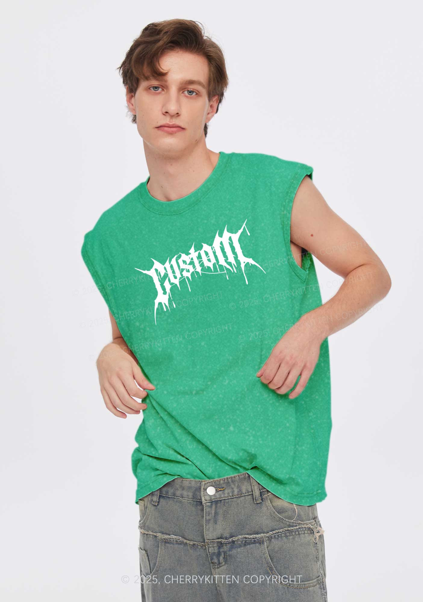Custom Font Art Y2K Washed Muscle Tank Cherrykitten