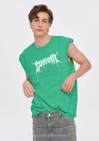 Custom Font Art Y2K Washed Muscle Tank Cherrykitten