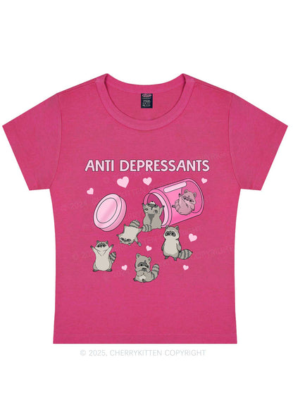 Anti Depressants Raccoon Y2K Baby Tee Cherrykitten
