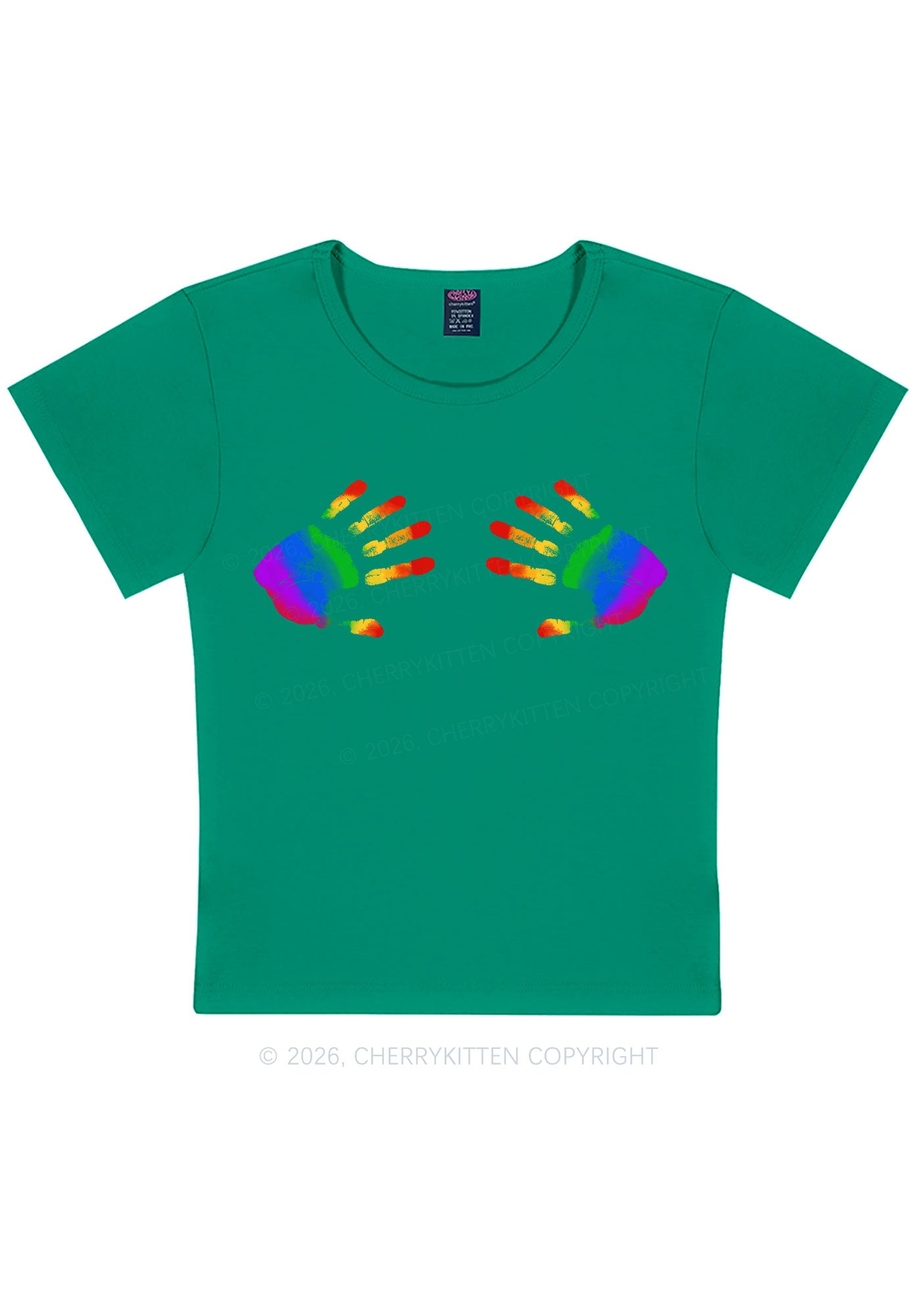 Rainbow Handprint Pride Y2K Baby Tee Cherrykitten