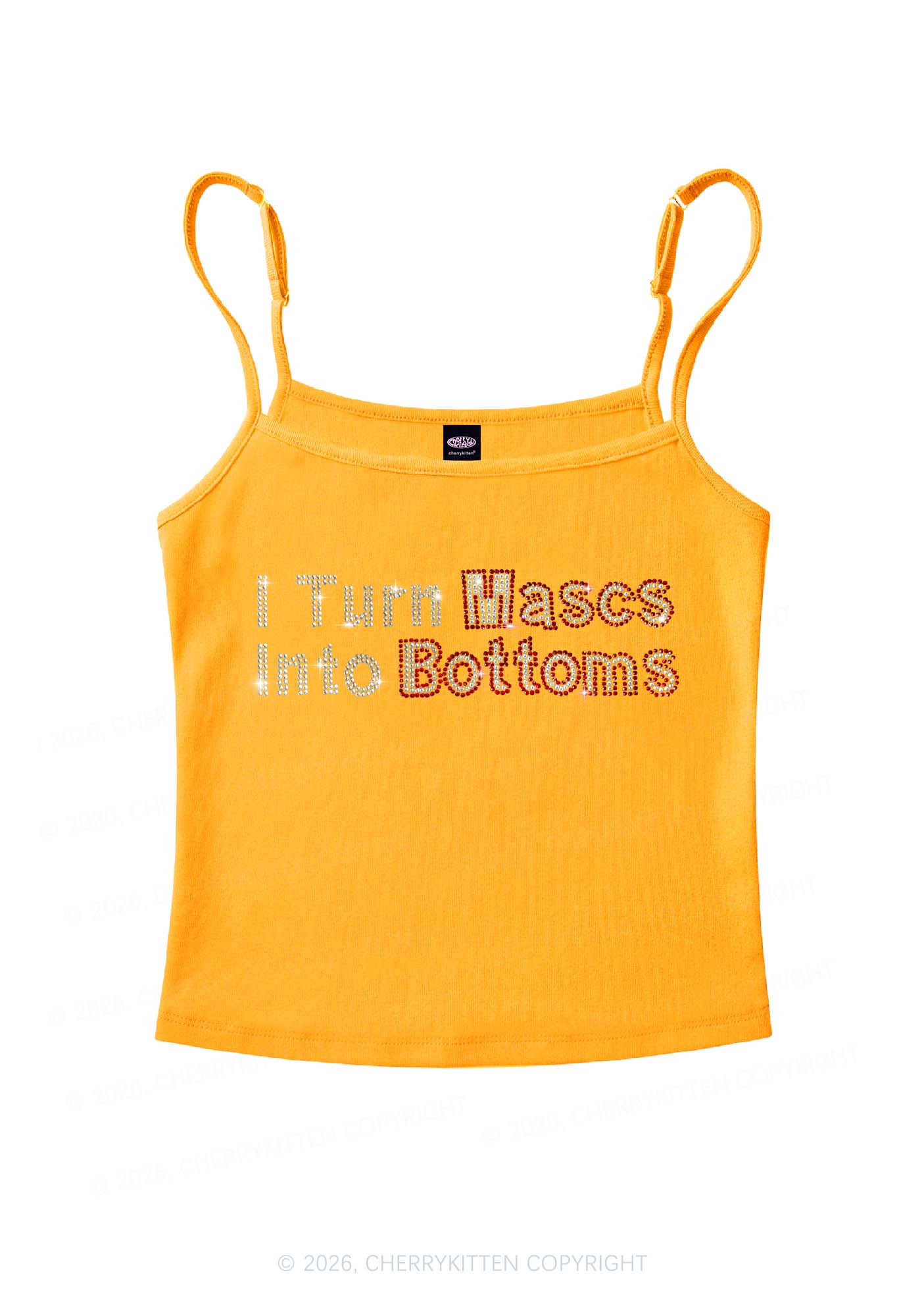 Rhinestone I Turn Mascs Into Bottoms Y2K Spaghetti Strap Cami Cherrykitten