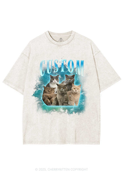 Custom Cat Photo Art Y2K Shirts Washed Tee Cherrykitten