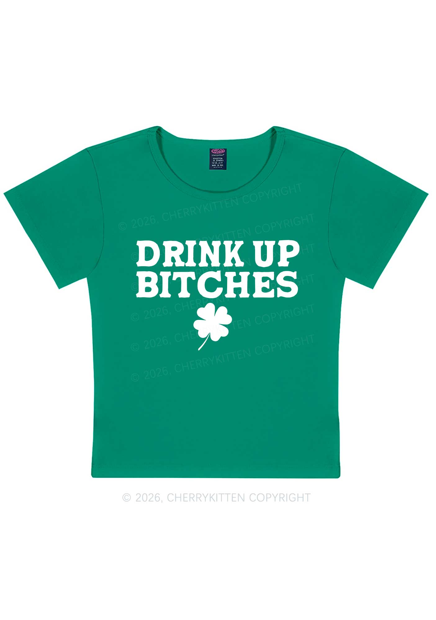Drink Up Bxxch St Patricks Y2K Baby Tee Cherrykitten