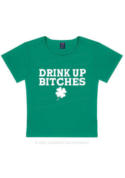 Drink Up Bxxch St Patricks Y2K Baby Tee Cherrykitten