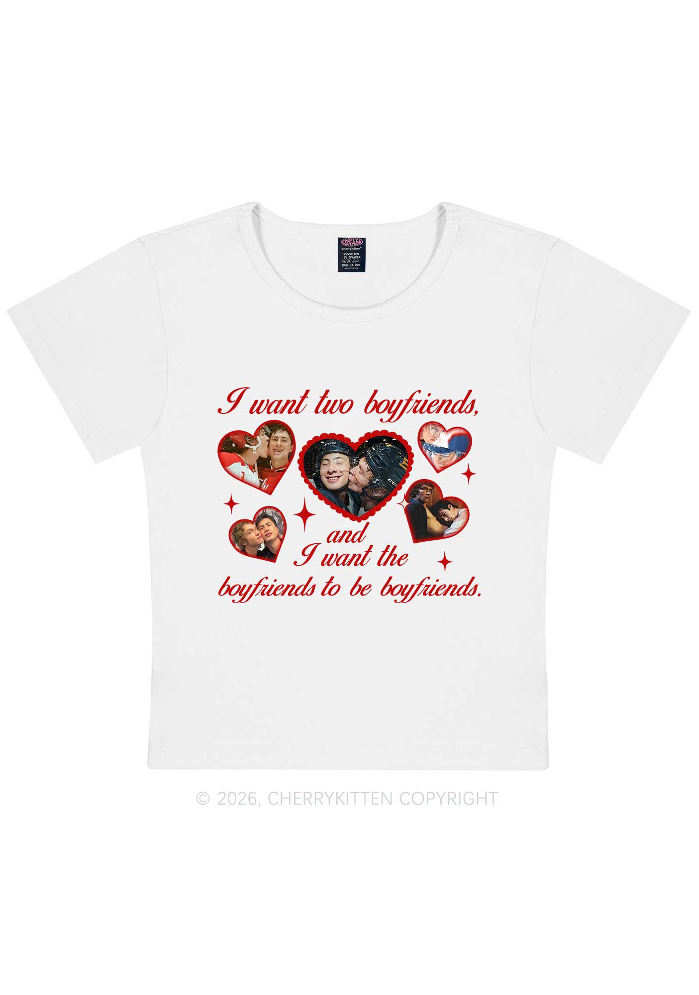 I Want Two Boyfriends HR Y2K Baby Tee Cherrykitten