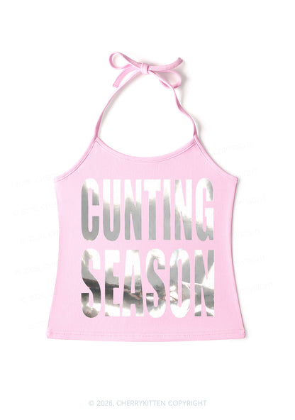 Cxxting Season Silver Foil Printed Y2K Halter Neck Cami Cherrykitten