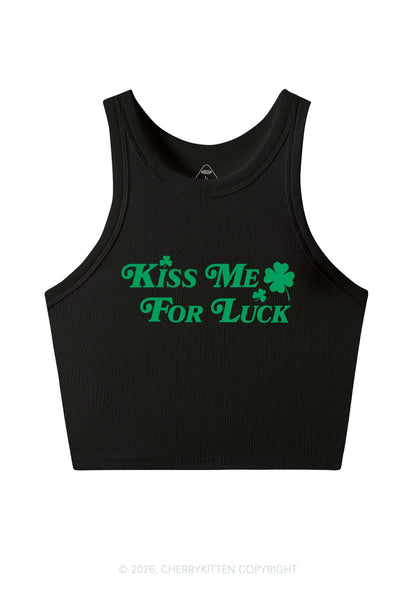 Kiss Me For Luck St Patricks Y2K Crop Tank Top Cherrykitten