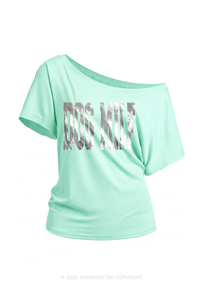 Dog Mxxf Silver Foil Printed Y2K Off Shoulder Tee Cherrykitten