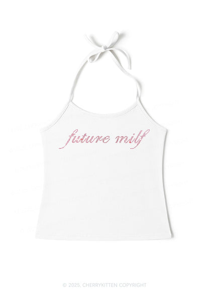 Rhinestone Pink Future Mxxf Y2K Halter Neck Cami Cherrykitten