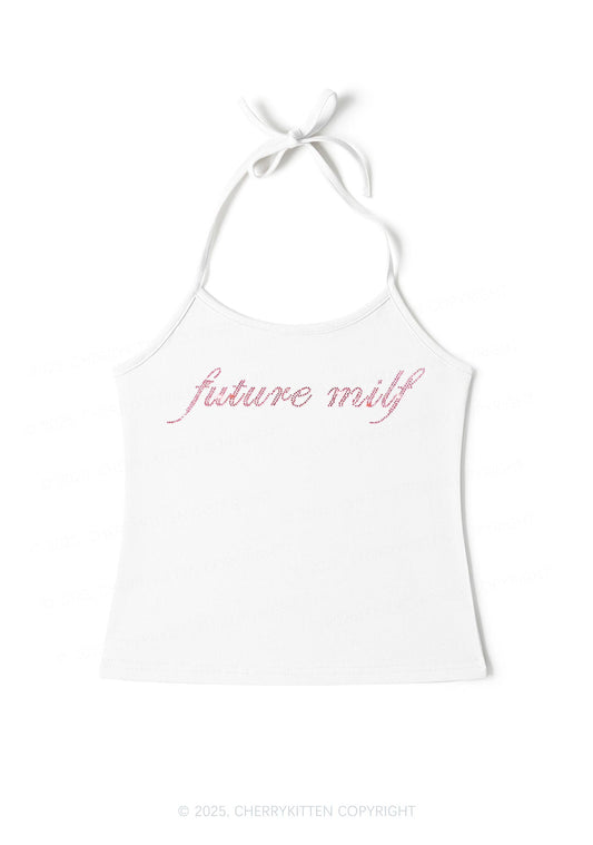 Rhinestone Pink Future Mxxf Y2K Halter Neck Cami Cherrykitten