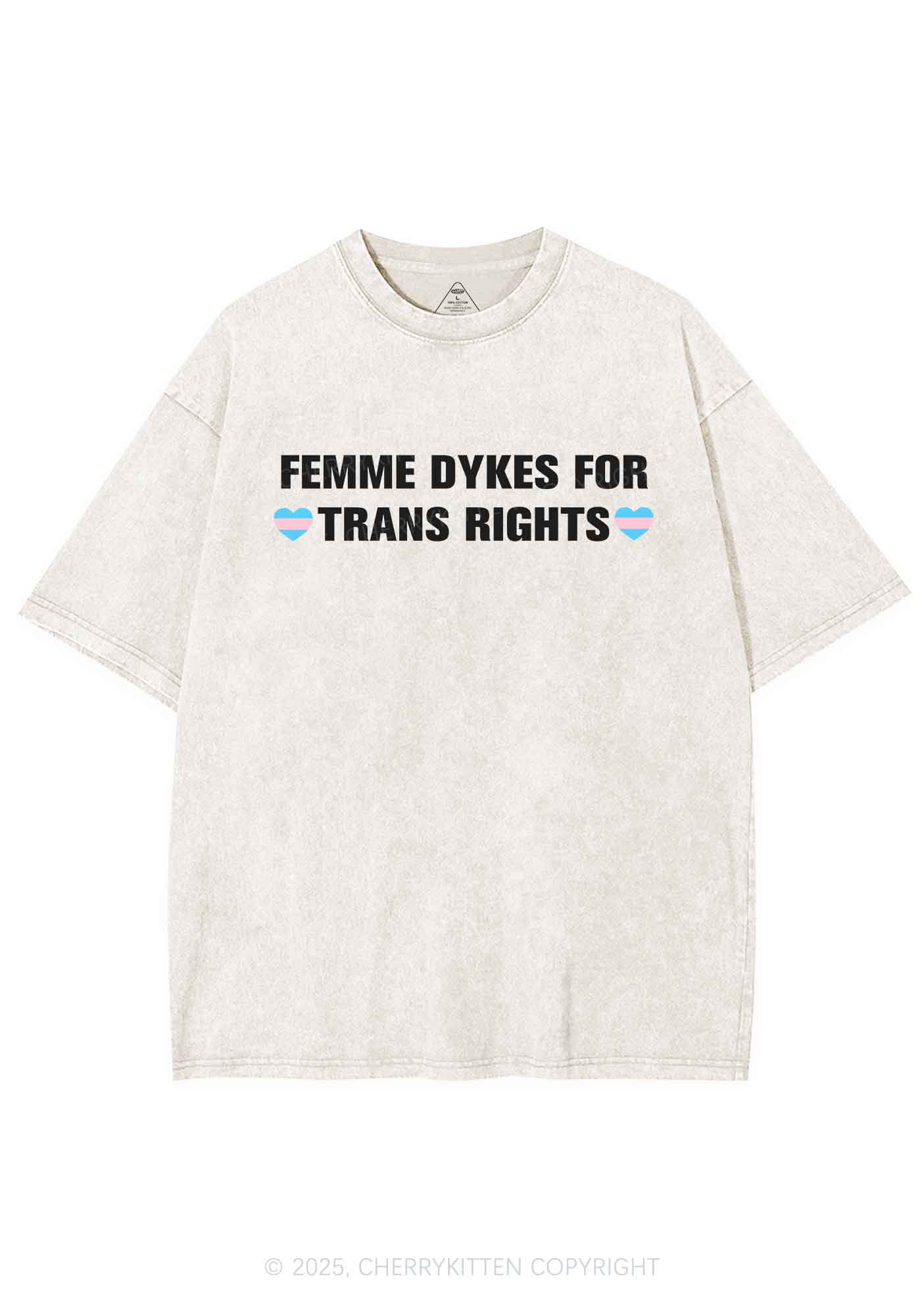 Femme Dykes For Trans Rights Y2K Shirts Washed Tee Cherrykitten