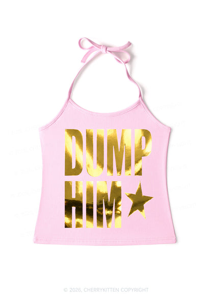 Dump Him Silver Foil Printed Y2K Halter Neck Cami Cherrykitten