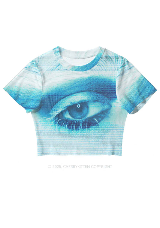 Halloween Tech Blue Eye Y2K Mesh Crop Top Cherrykitten