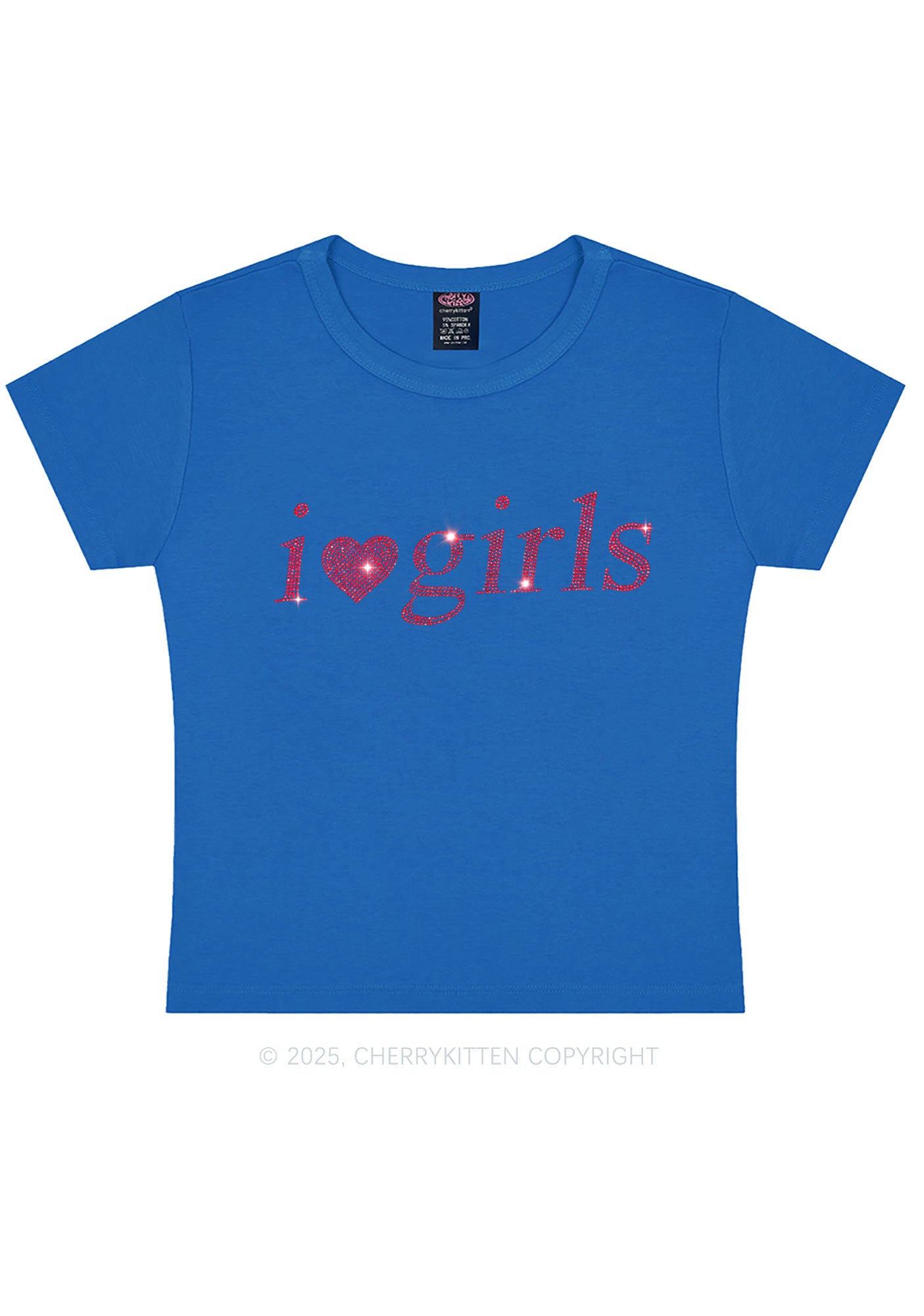 Rhinestone I Love Girls Y2K Baby Tee Cherrykitten