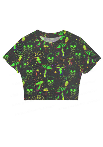 Neon Skull Mushroom Y2K Mesh Crop Top Cherrykitten