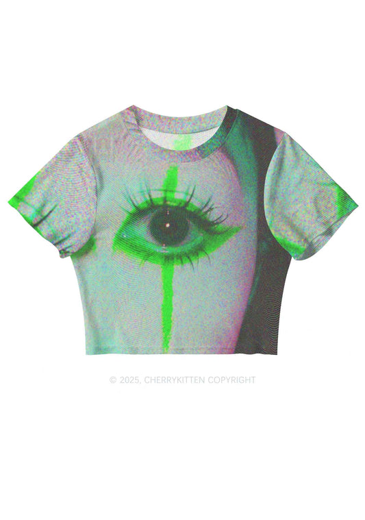 Halloween Cry Eye Y2K Mesh Crop Top Cherrykitten