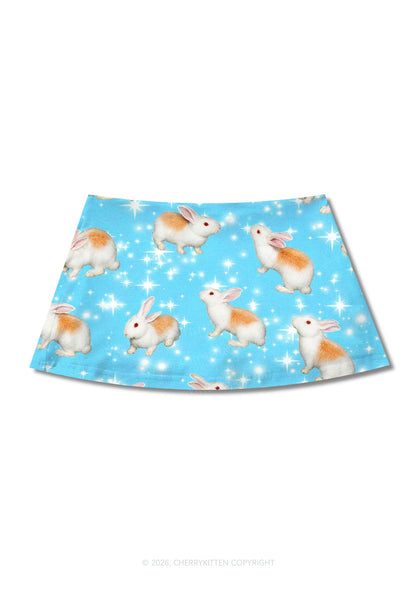 Orange Spotted Bunny Y2K Print Mini Skirt Cherrykitten