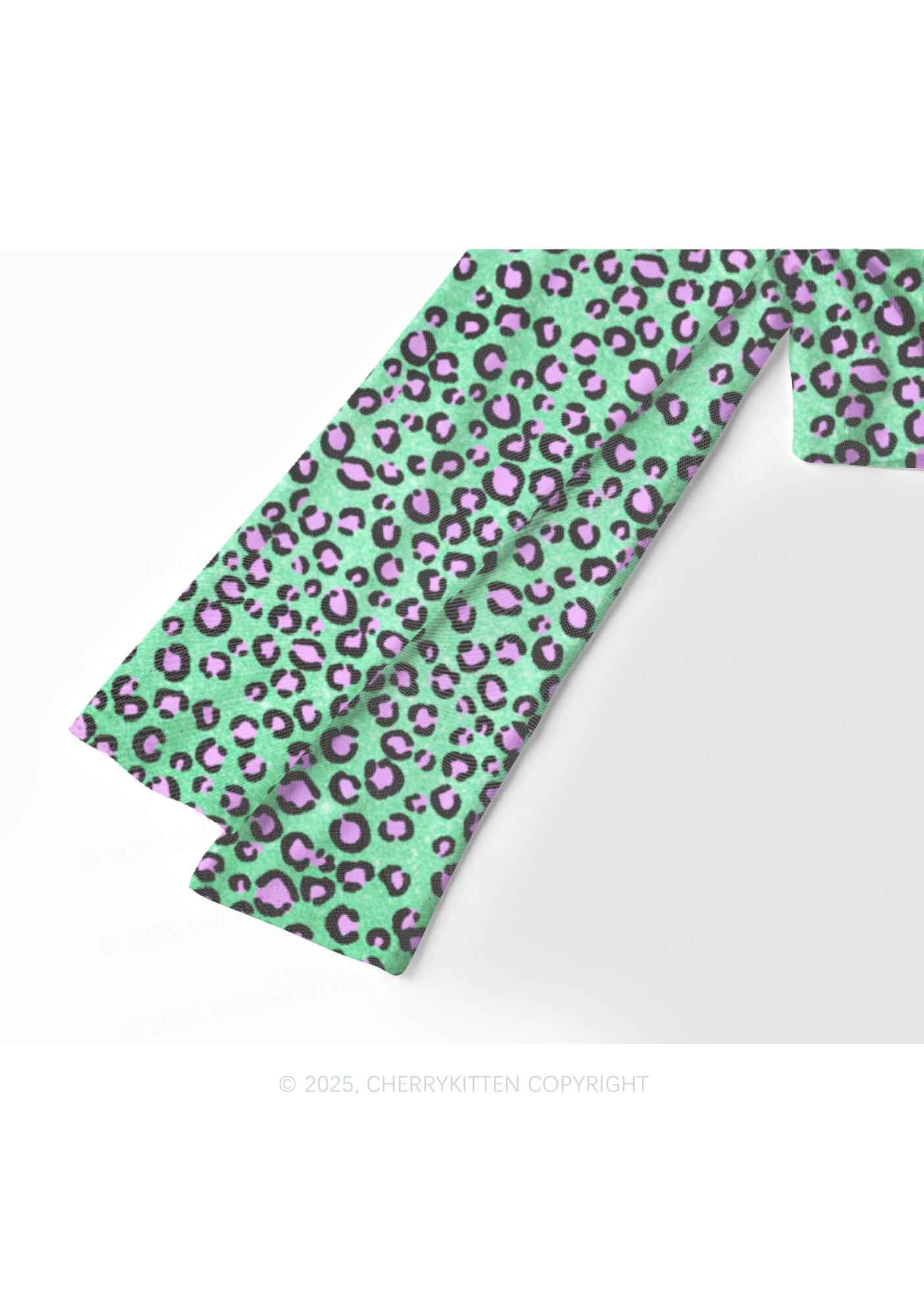 Mint Leopard Y2K Mesh Long Sleeve Crop Top Cherrykitten