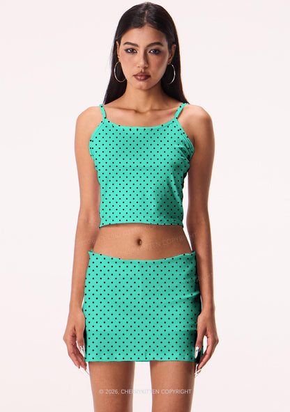 Black Dots On Aqua Green Y2K Print Cami Crop Top Cherrykitten