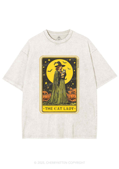 Halloween The Witch Cat Lady Y2K Shirts Washed Tee Cherrykitten