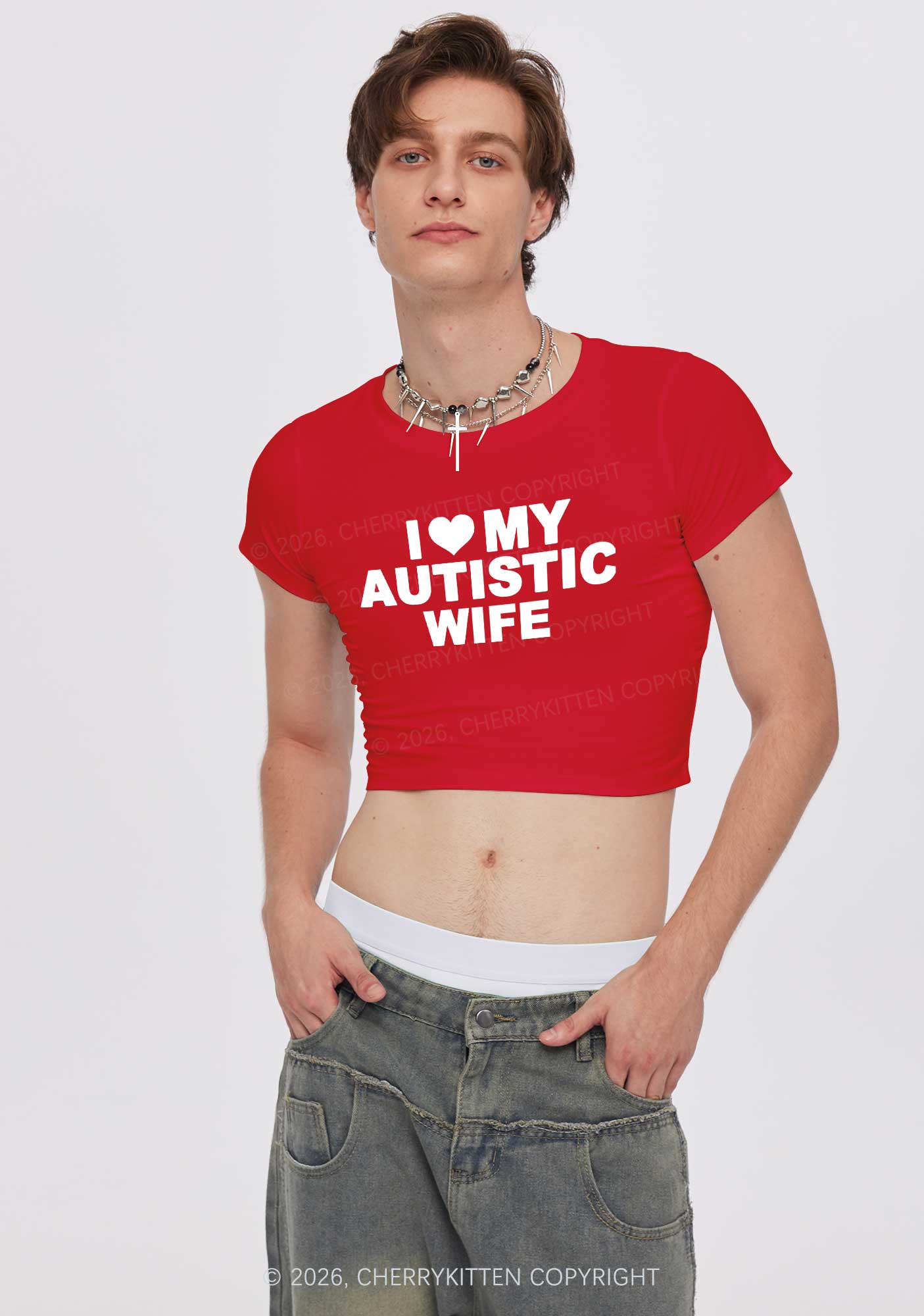 I Love My Autistic Wife Y2K Baby Tee Cherrykitten