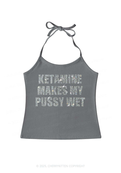 Rhinestone K Makes My Puxxy Wet Y2K Halter Neck Cami Cherrykitten