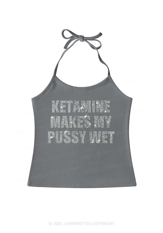 Rhinestone K Makes My Puxxy Wet Y2K Halter Neck Cami Cherrykitten