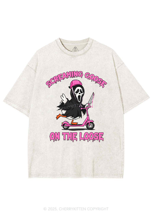 Halloween Screaming Goose On Loose Y2K Shirts Washed Tee Cherrykitten