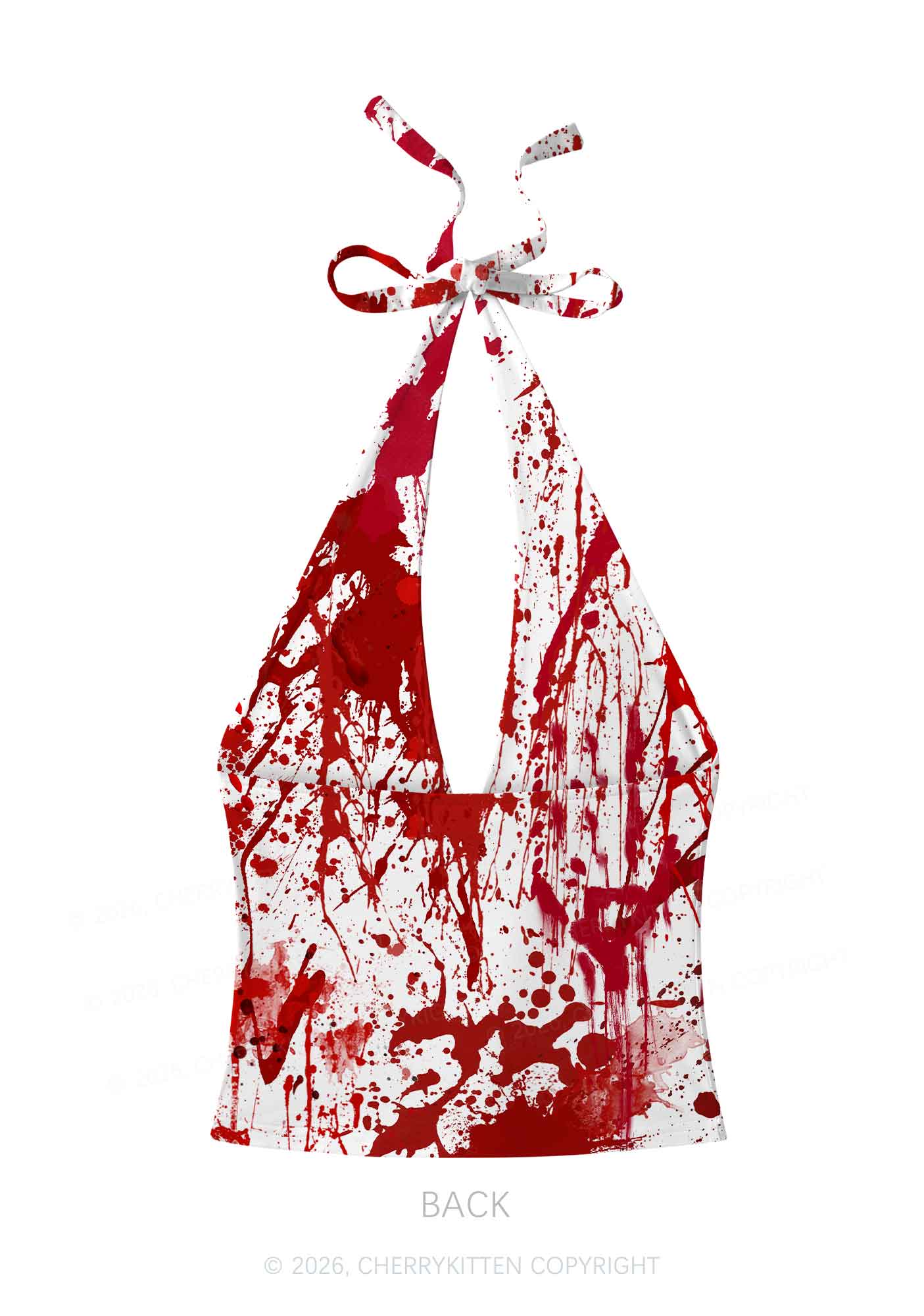 Halloween Red Blood On White Y2K Print Halter Deep V Neck Cami Cherrykitten
