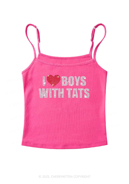 Rhinestone I Love Boys With Tats Y2K Spaghetti Strap Cami Cherrykitten