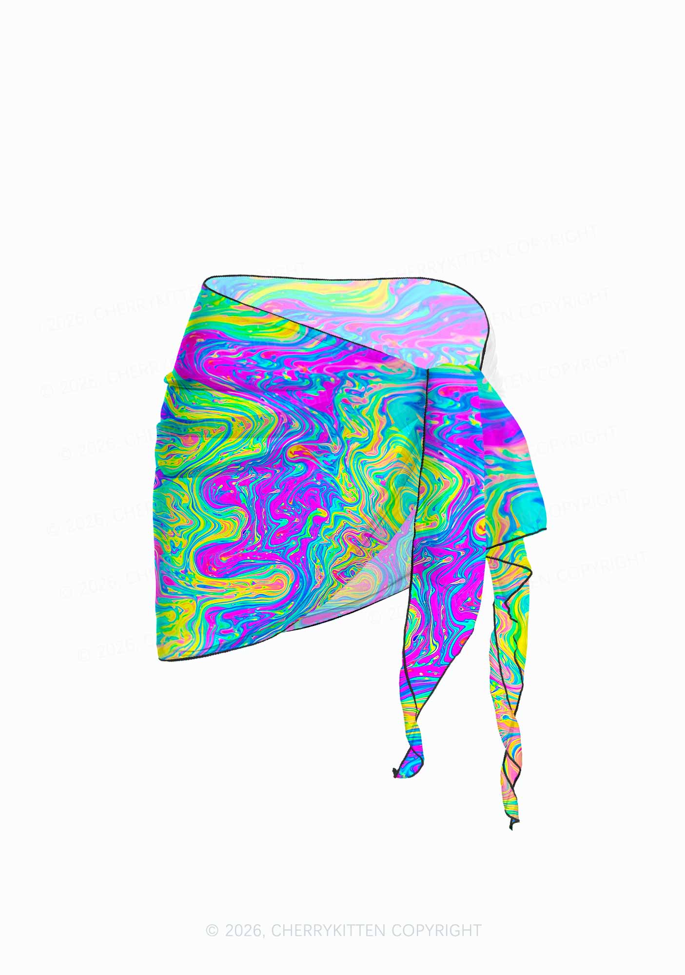 Rainbow Fluid Swirl Y2K Print Bikini Set Cherrykitten