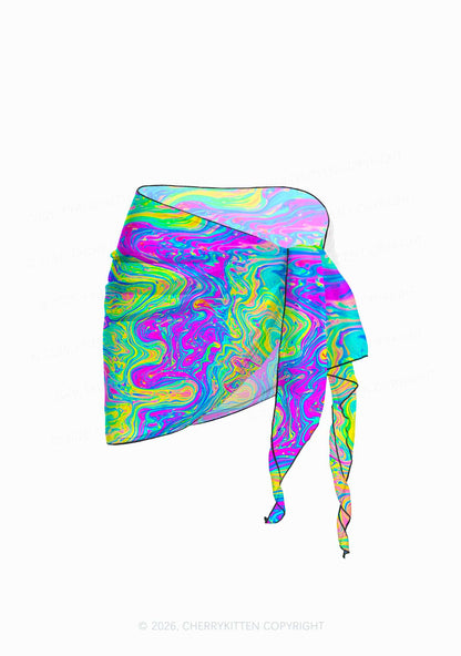 Rainbow Fluid Swirl Y2K Print Bikini Set Cherrykitten
