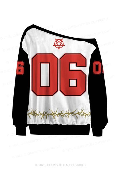 Halloween Custom White Satan Heart Y2K Off Shoulder Long Sleeve Sport Jersey Shirts Cherrykitten