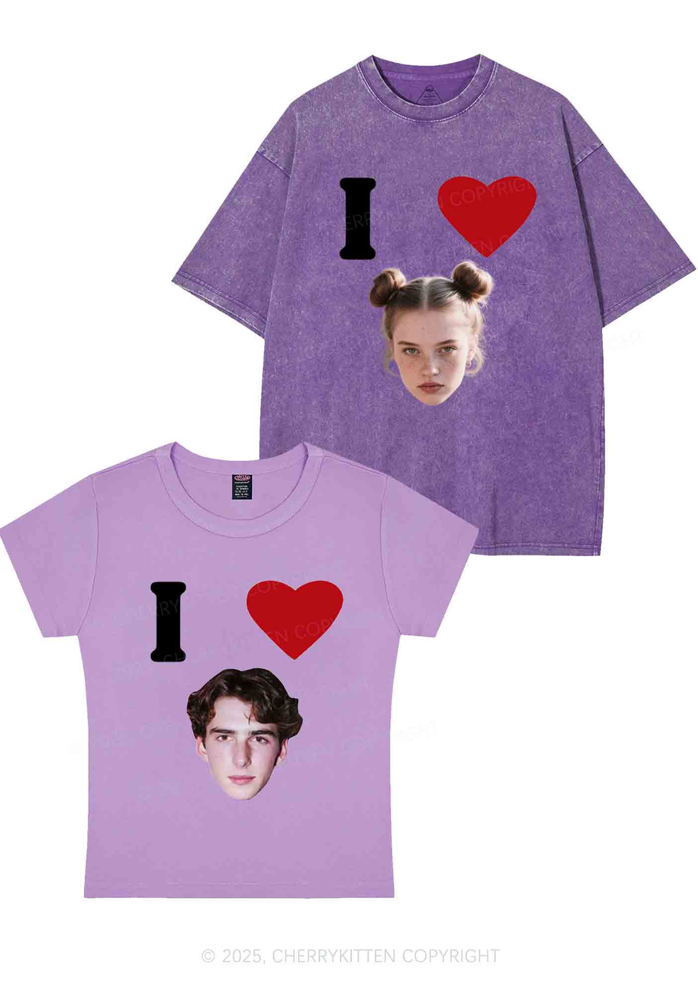 I Love Custom Portrait Y2K Valentine's Day Couple Shirt Cherrykitten