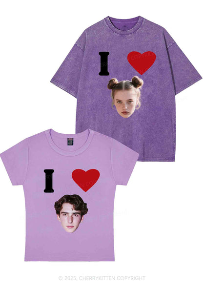 I Love Custom Portrait Y2K Valentine's Day Couple Shirt Cherrykitten