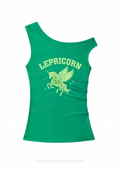 Lepricorn Unicorn St Patricks Y2K Off Shoulder Tank Top Cherrykitten