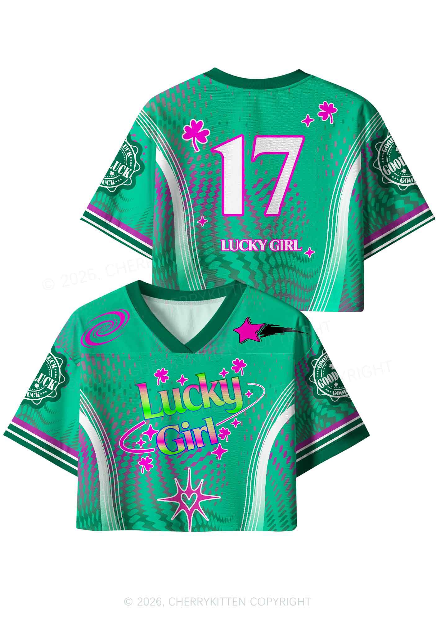Custom Lucky Girl Pink Shamrock St Patricks Y2K Crop Sport Jersey Shirts Cherrykitten