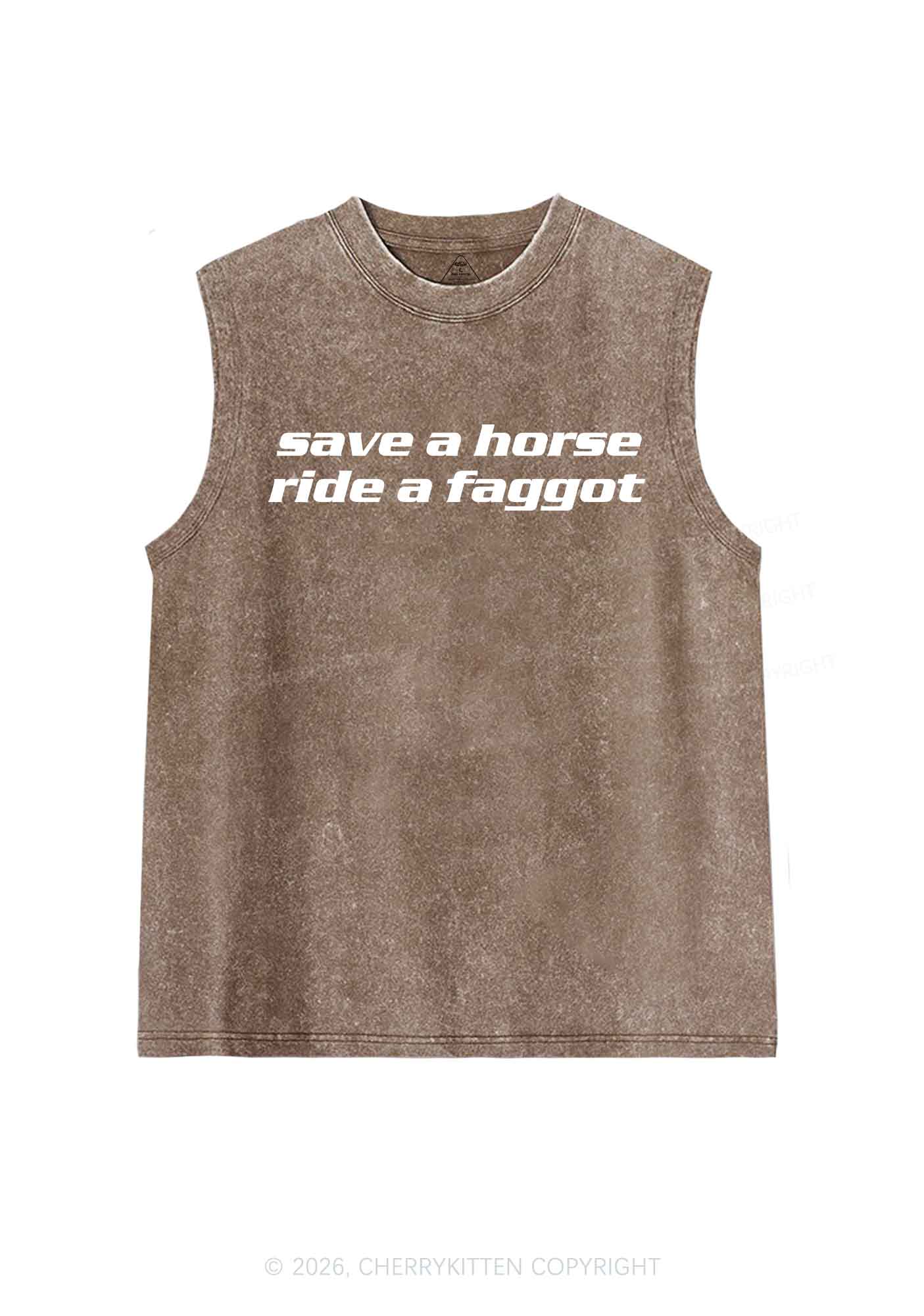 Save Horse Ride Faggot Pride Y2K Washed Muscle Tank Cherrykitten