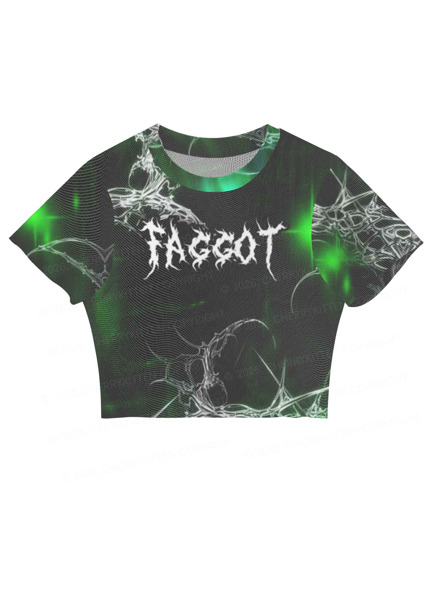 Green Gothic Faggot Pride Y2K Mesh Crop Top Cherrykitten